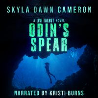 The silhouette of a woman in scuba gear under water with the title Odin's Spear.