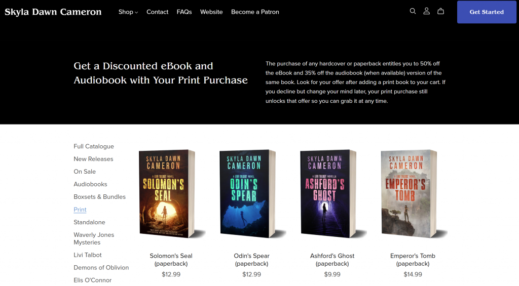 Screenshot from Payhip showing paperback books for sale.